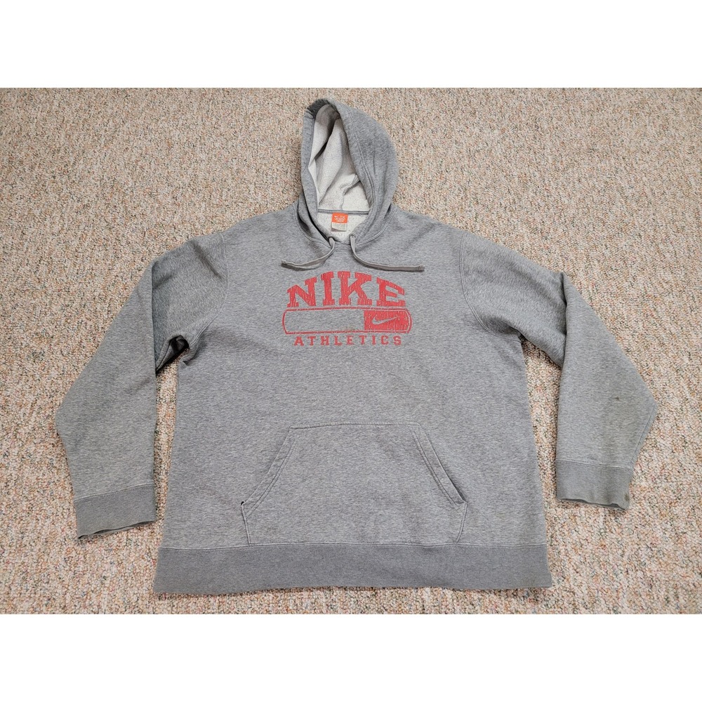 Nike Athletics Hoodie Men XL Gray Red Distressed‎ Graphic Pullover 383090-063